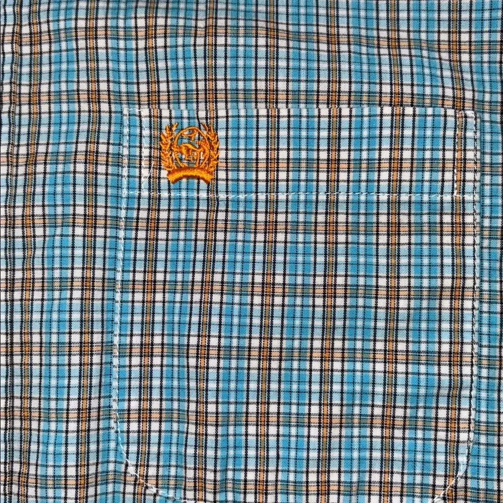 Cinch Boys XXL Teal and Orange Plaid Western Long Sleeve Button Down Shirt